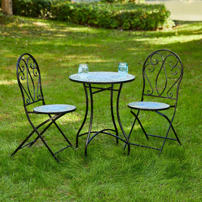 Ensemble de bistrot pliant d'extérieur en métal Glitzhome 3 pièces, table et chaises de patio