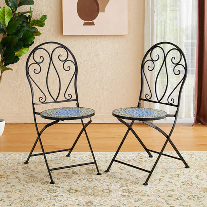 Ensemble de bistrot pliant d'extérieur en métal Glitzhome 3 pièces, table et chaises de patio
