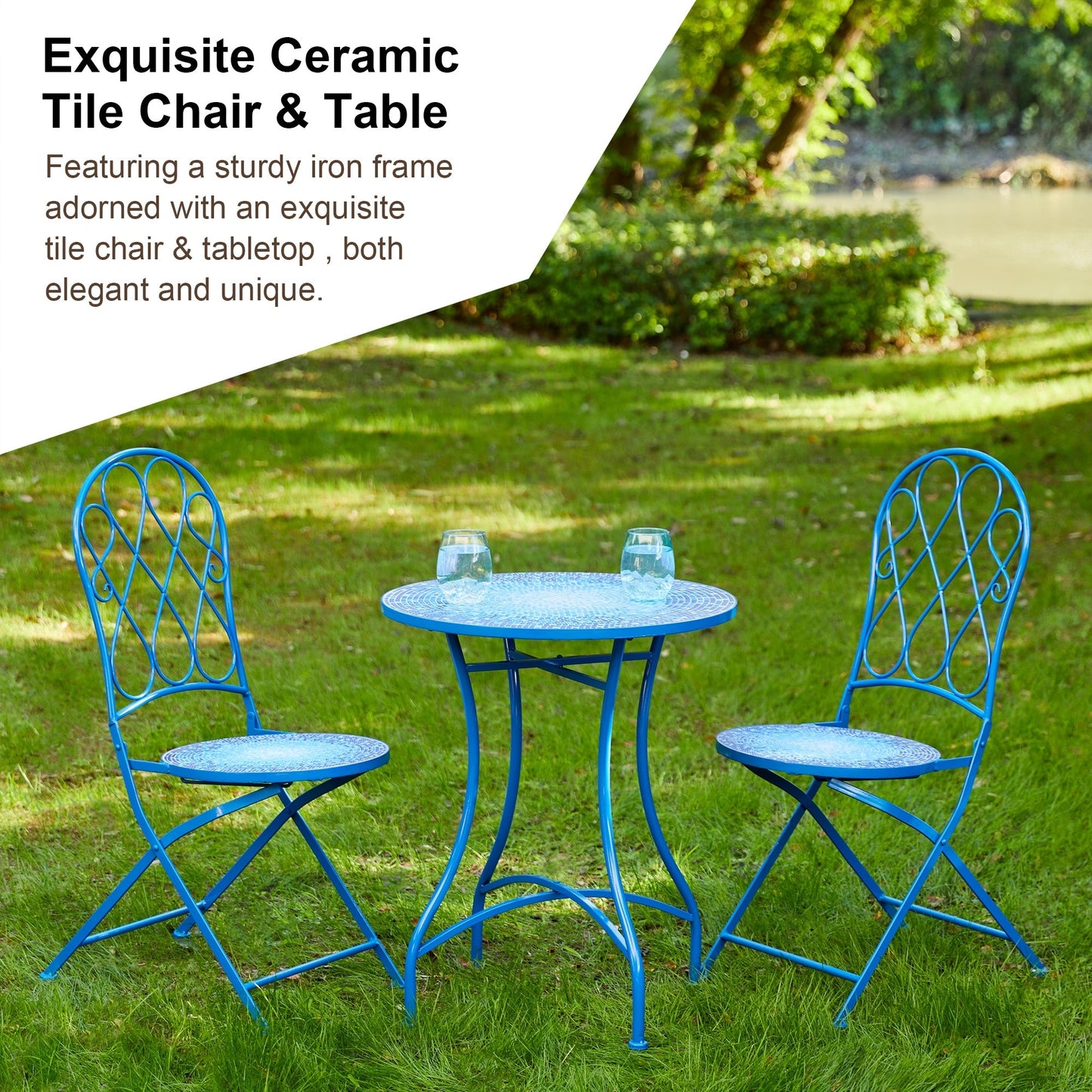 Ensemble de bistrot pliant d'extérieur en métal Glitzhome 3 pièces, table et chaises de patio