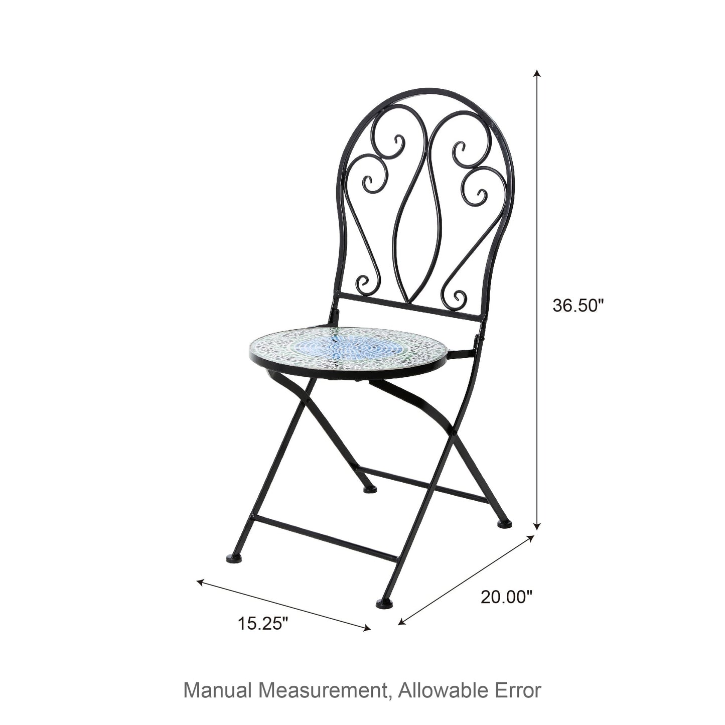 Ensemble de bistrot pliant d'extérieur en métal Glitzhome 3 pièces, table et chaises de patio