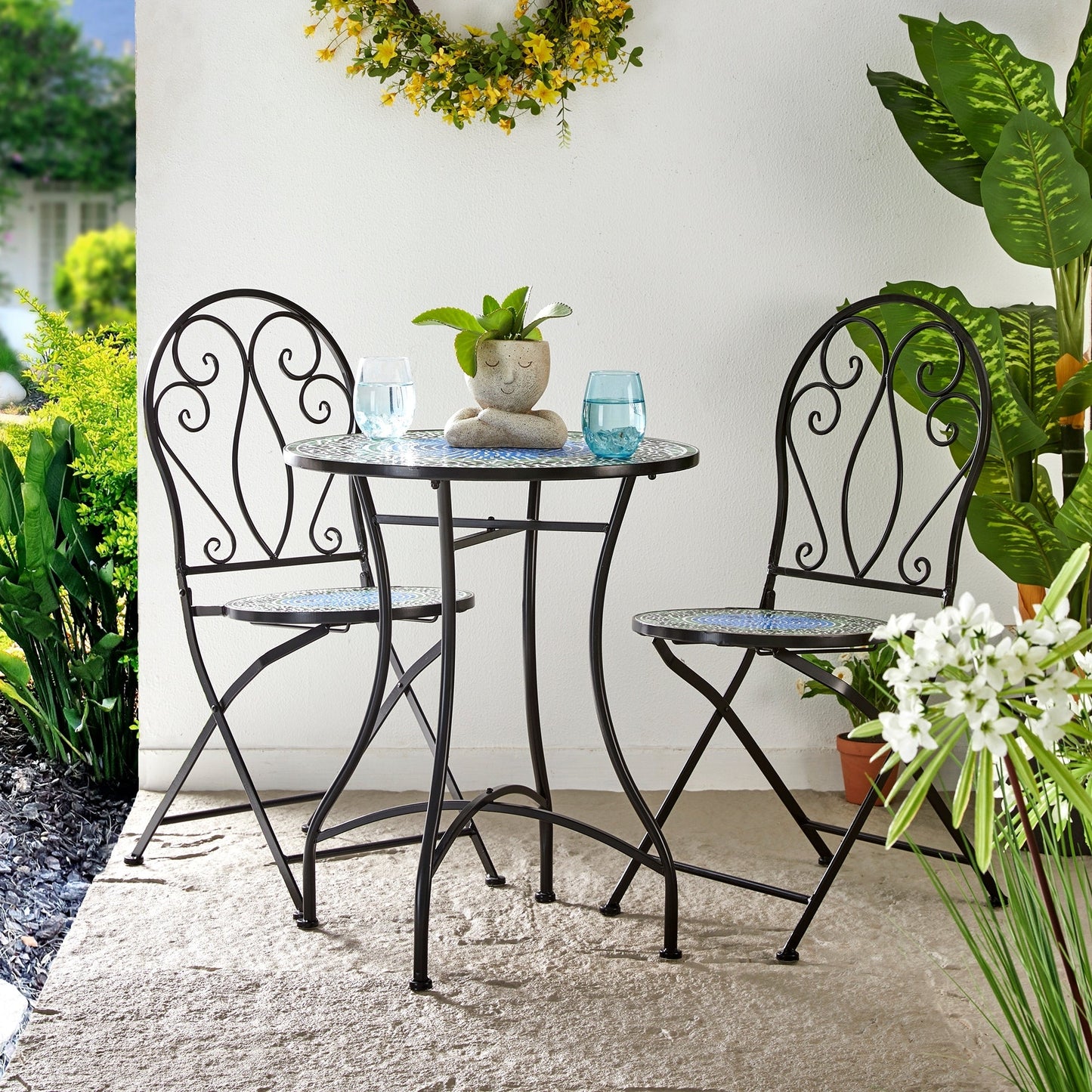 Ensemble de bistrot pliant d'extérieur en métal Glitzhome 3 pièces, table et chaises de patio