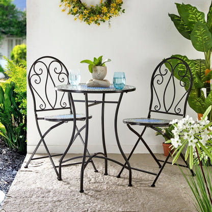 Ensemble de bistrot pliant d'extérieur en métal Glitzhome 3 pièces, table et chaises de patio