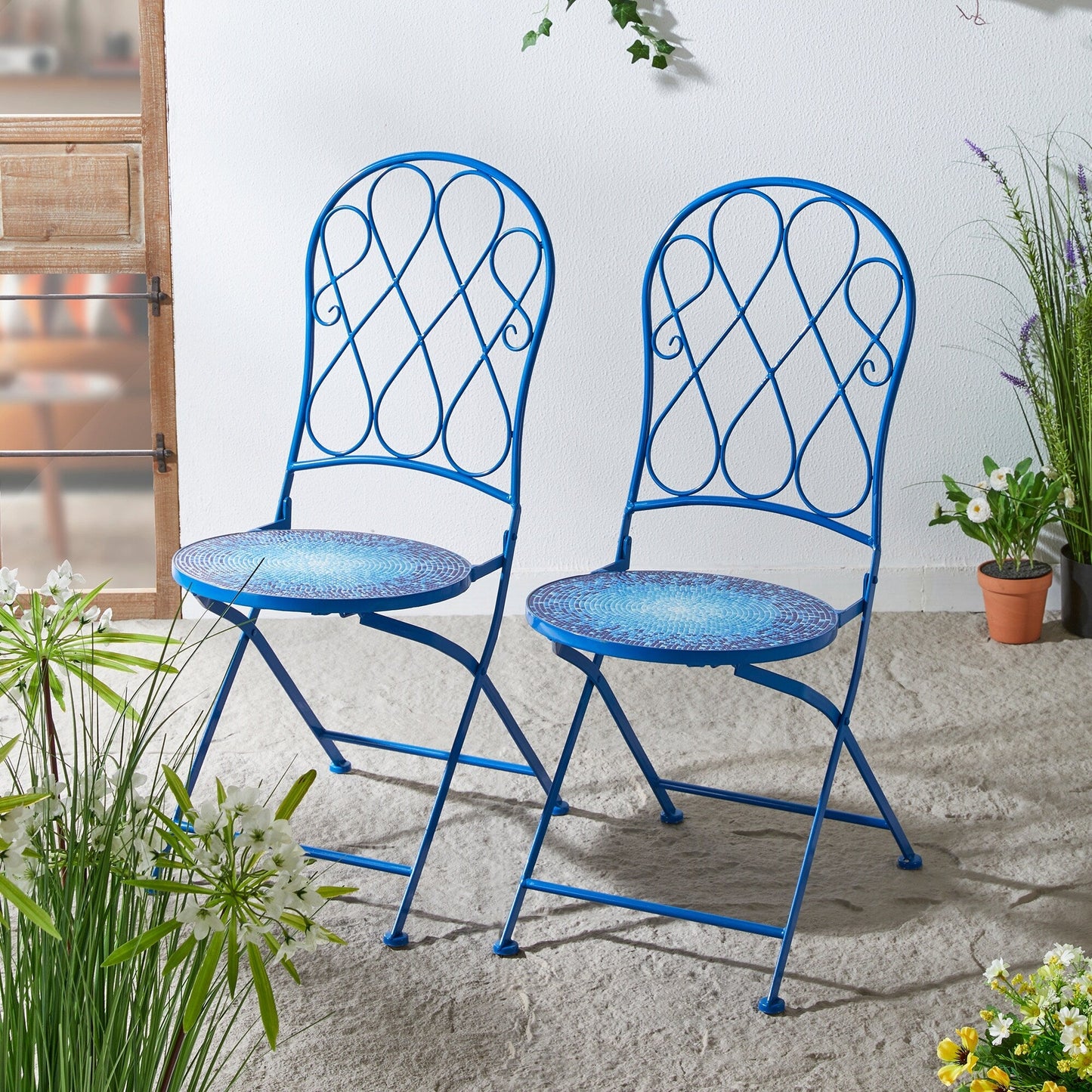 Ensemble de bistrot pliant d'extérieur en métal Glitzhome 3 pièces, table et chaises de patio