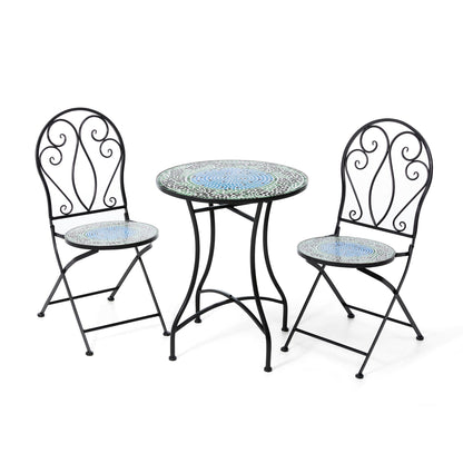 Ensemble de bistrot pliant d'extérieur en métal Glitzhome 3 pièces, table et chaises de patio