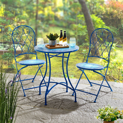 Ensemble de bistrot pliant d'extérieur en métal Glitzhome 3 pièces, table et chaises de patio