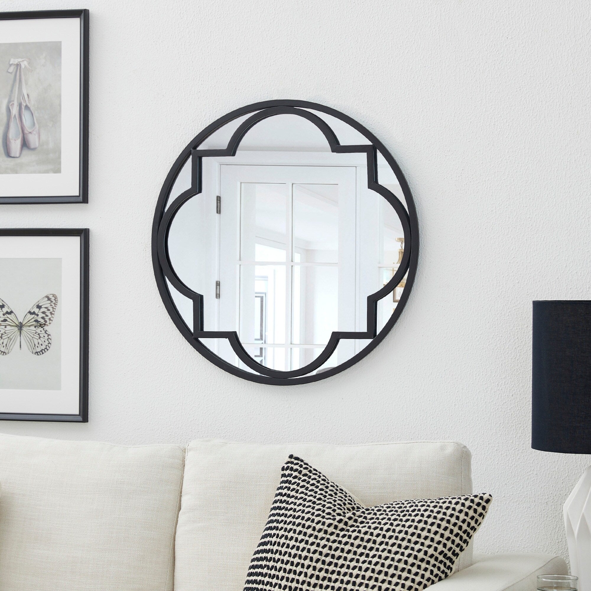 Miroir mural moderne rond/arqué en métal noir Glitzhome, décoration d'intérieur