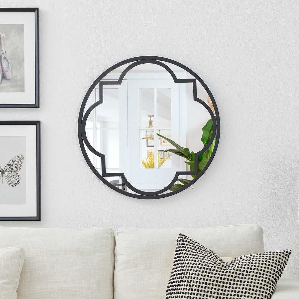 Miroir mural moderne rond/arqué en métal noir Glitzhome, décoration d'intérieur