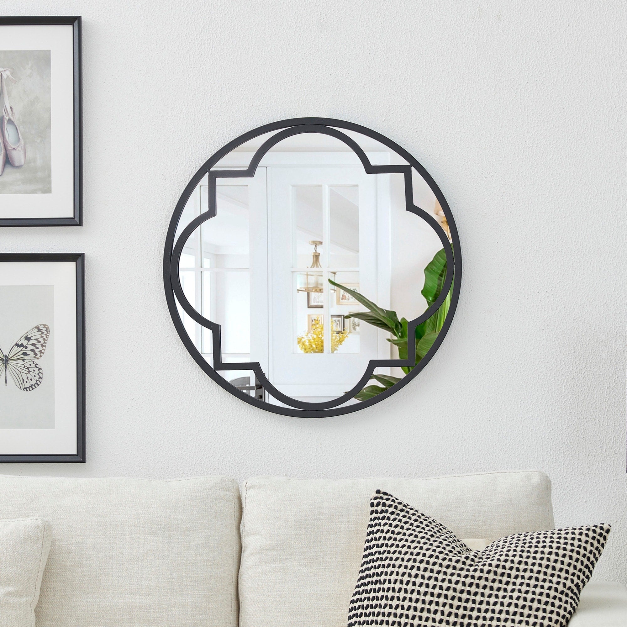 Miroir mural moderne rond/arqué en métal noir Glitzhome, décoration d'intérieur