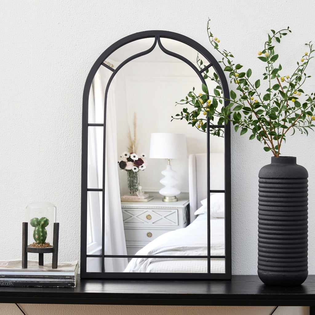 Miroir mural moderne rond/arqué en métal noir Glitzhome, décoration d'intérieur