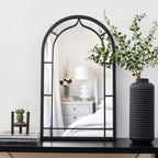 Miroir mural moderne rond/arqué en métal noir Glitzhome, décoration d'intérieur