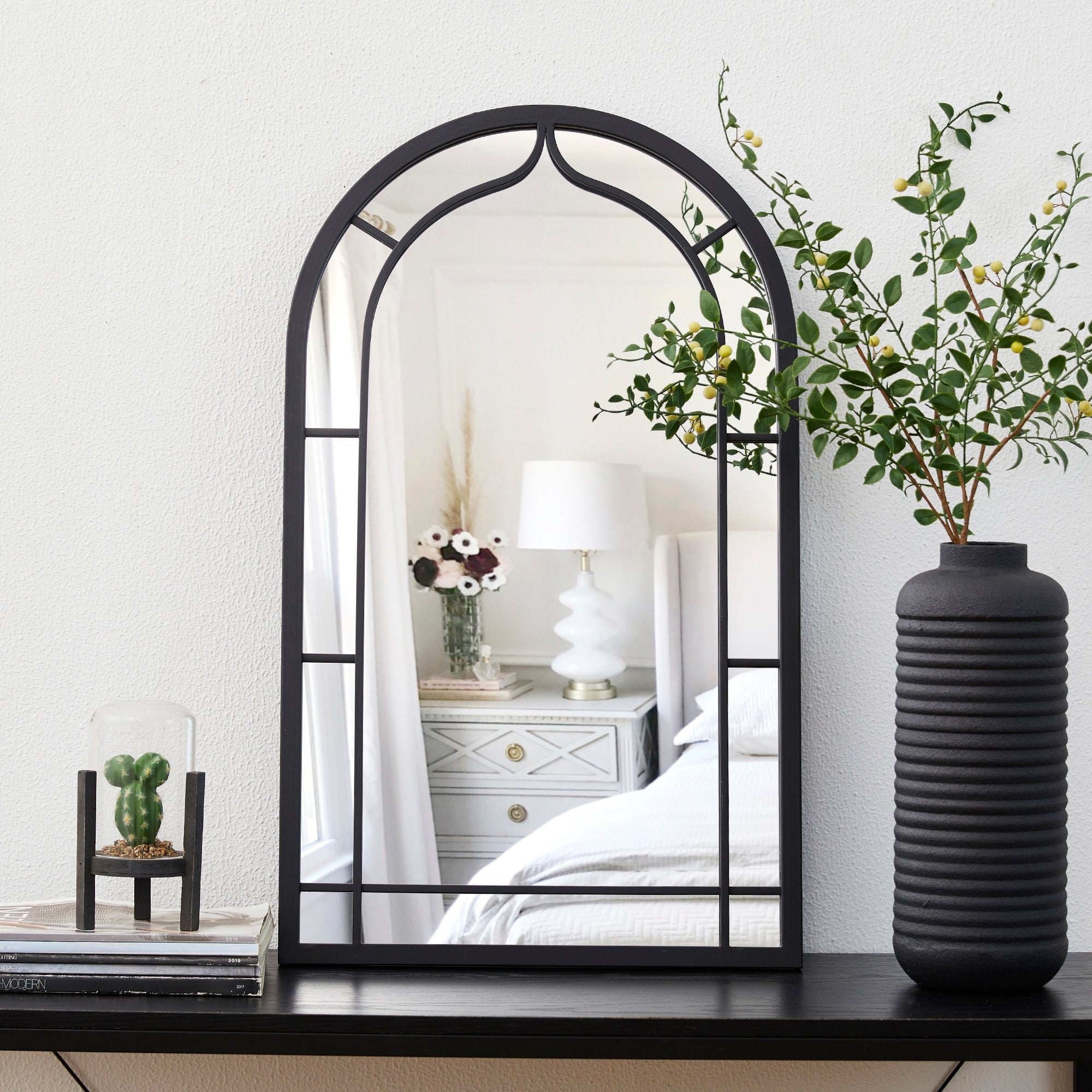 Miroir mural moderne rond/arqué en métal noir Glitzhome, décoration d'intérieur