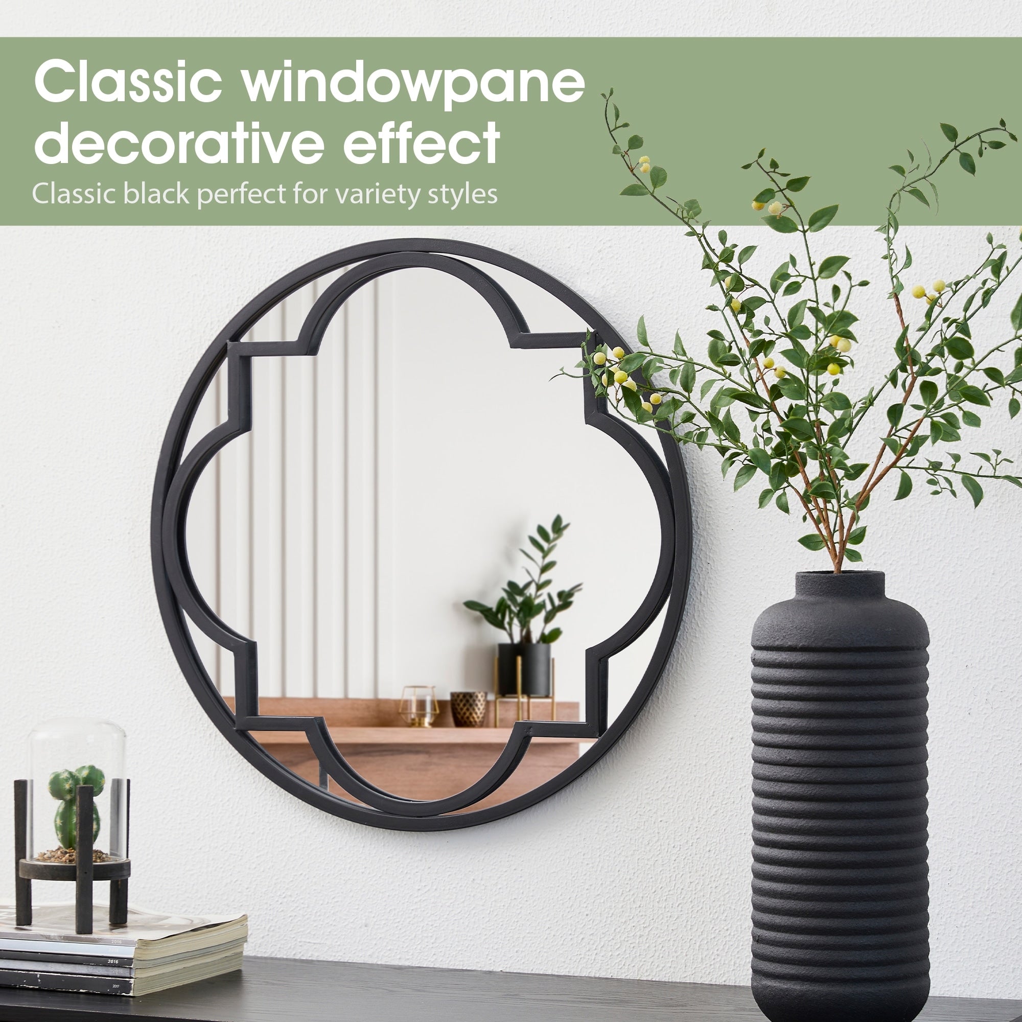 Miroir mural moderne rond/arqué en métal noir Glitzhome, décoration d'intérieur