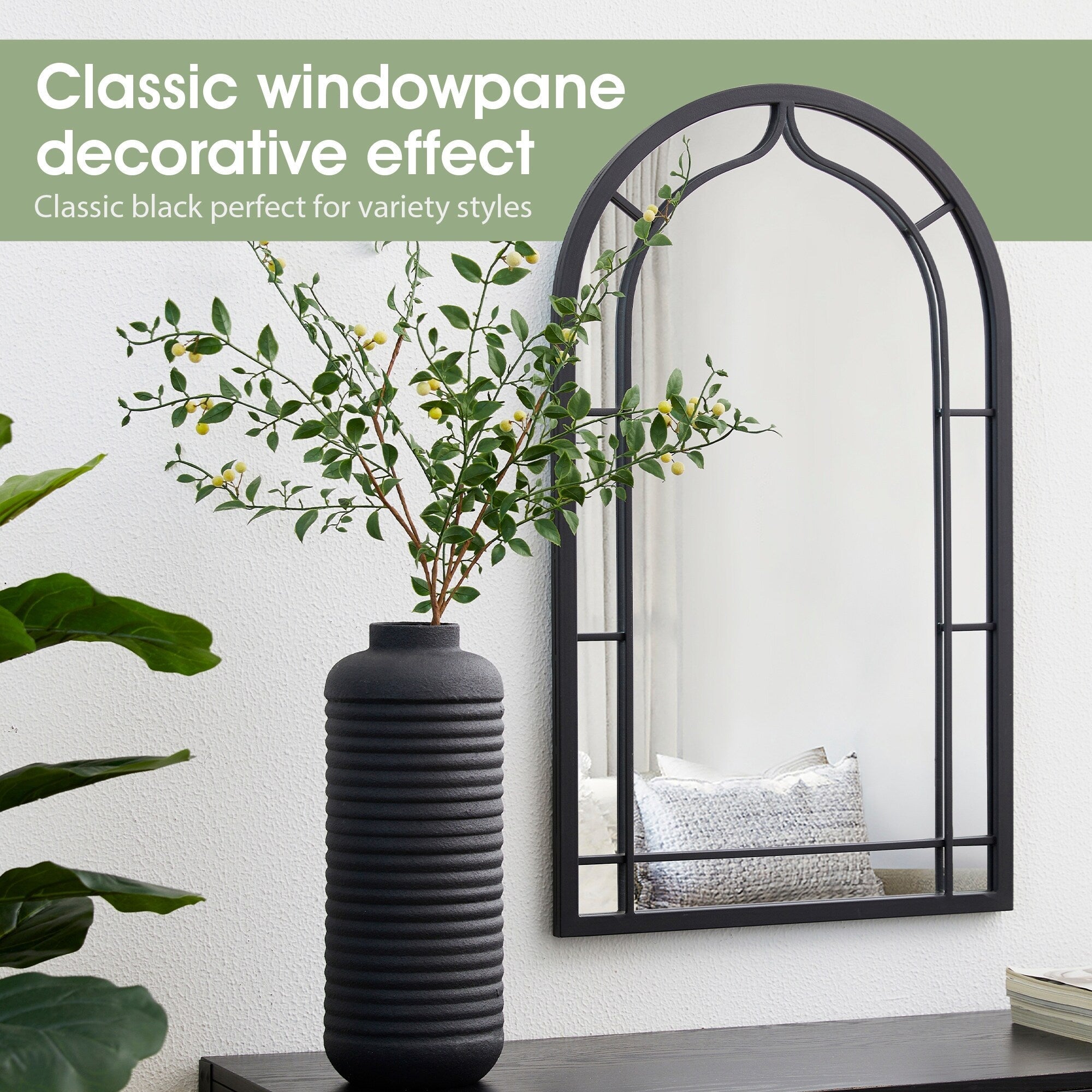 Miroir mural moderne rond/arqué en métal noir Glitzhome, décoration d'intérieur