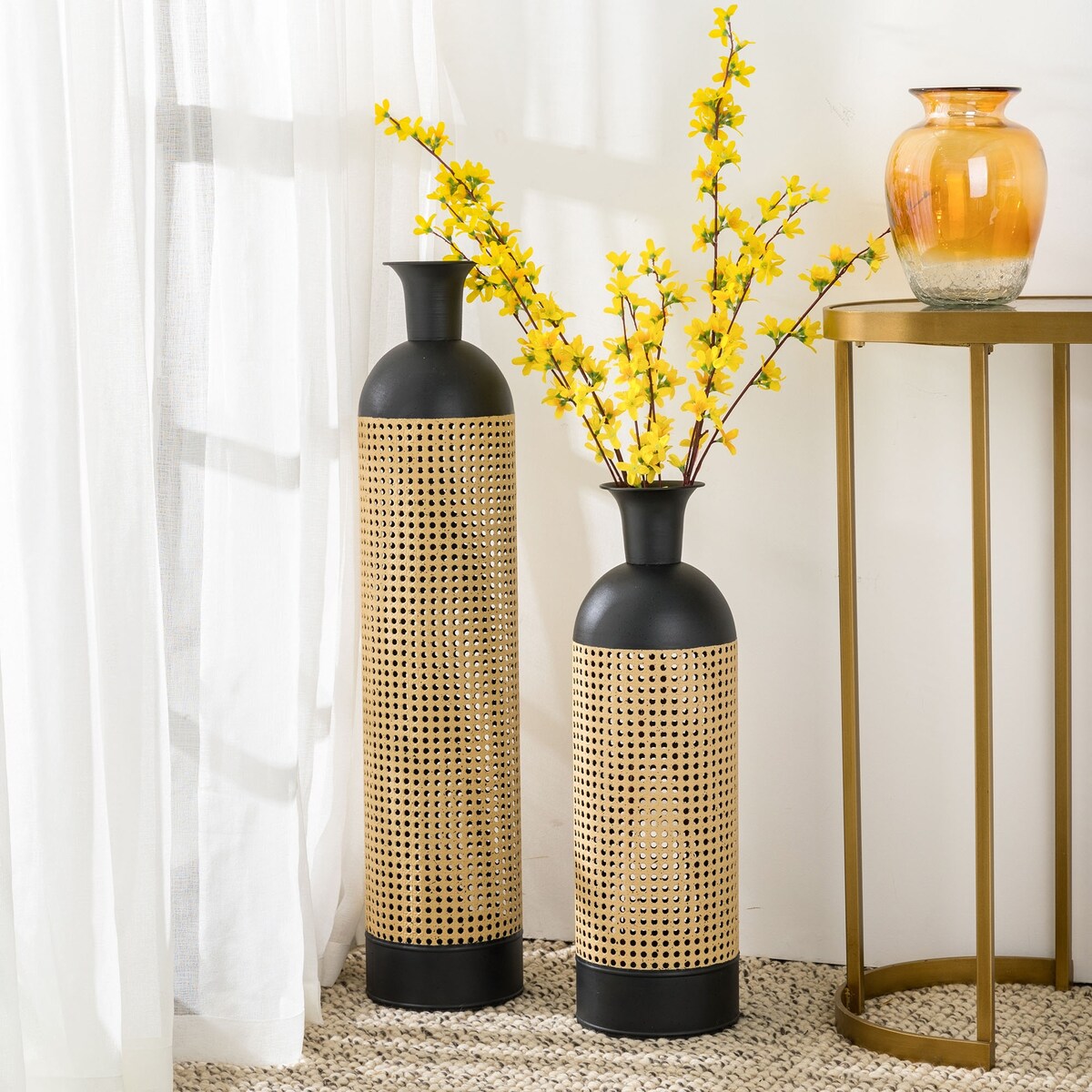 Lot de 2 vases de sol en métal bicolores dorés et noirs modernes Glitzhome
