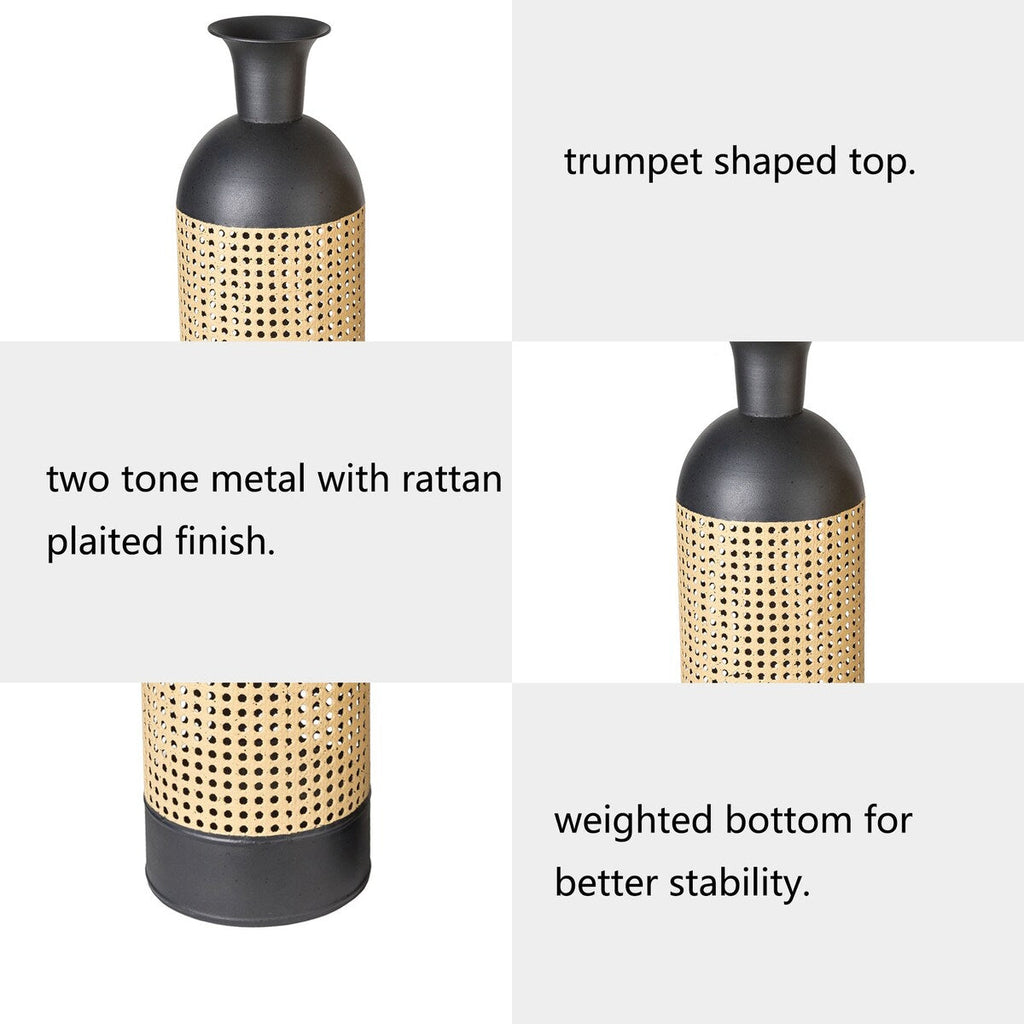 Lot de 2 vases de sol en métal bicolores dorés et noirs modernes Glitzhome