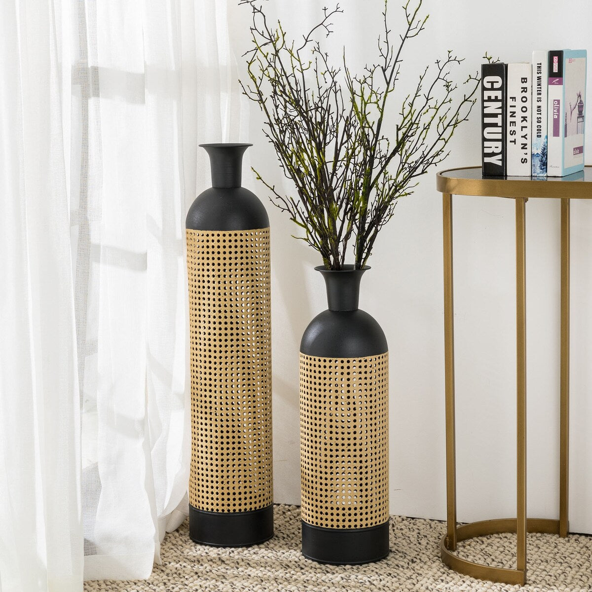 Lot de 2 vases de sol en métal bicolores dorés et noirs modernes Glitzhome