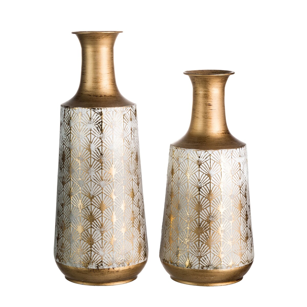 Lot de 2 vases Glitzhome en métal doré/blanc, style vintage traditionnel, effet vieilli