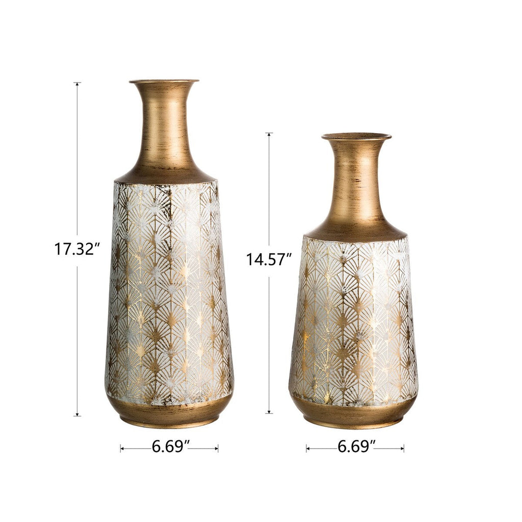 Lot de 2 vases Glitzhome en métal doré/blanc, style vintage traditionnel, effet vieilli