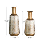 Lot de 2 vases Glitzhome en métal doré/blanc, style vintage traditionnel, effet vieilli