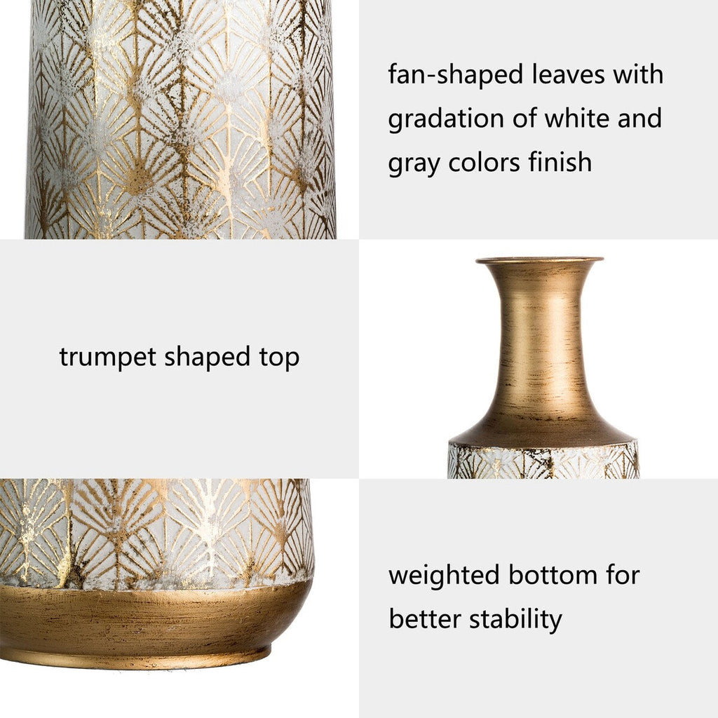 Lot de 2 vases Glitzhome en métal doré/blanc, style vintage traditionnel, effet vieilli