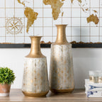 Lot de 2 vases Glitzhome en métal doré/blanc, style vintage traditionnel, effet vieilli
