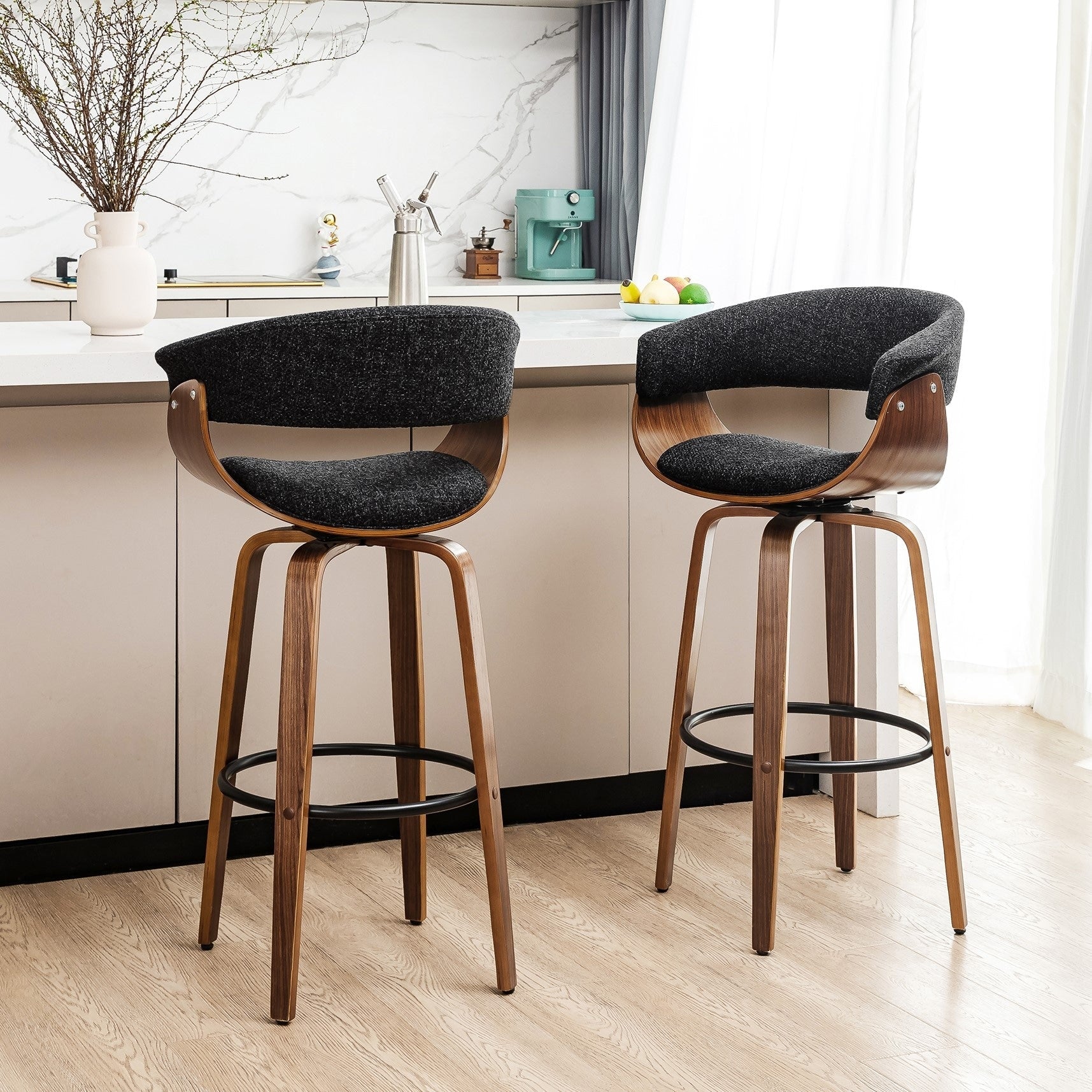 Ensemble de 2 ou 4 tabourets de bar pivotants modernes en bois à hauteur de comptoir et de bar Glitzhome