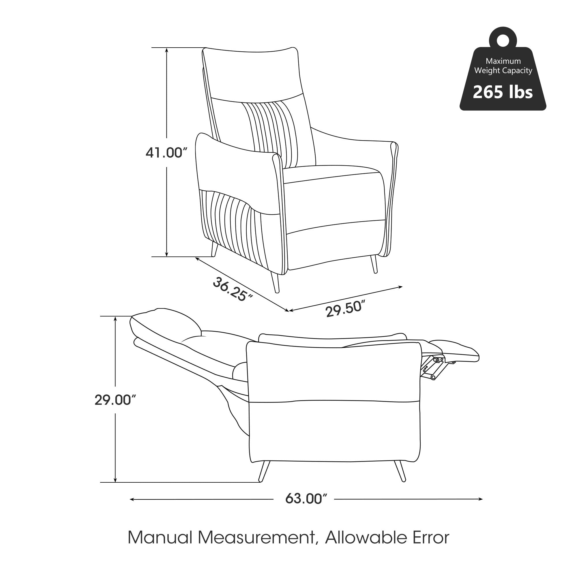 Ensemble de 2 fauteuils inclinables en tissu Glitzhome 41H avec dossier segmenté ergonomique