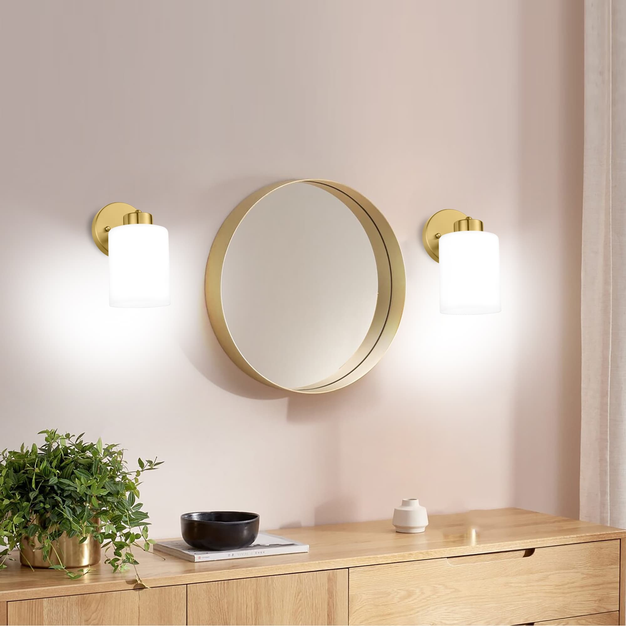 Lot de 2 appliques murales dorées, luminaire de salle de bain avec abat-jour cylindrique, chrome/nickel brossé/bronze huilé