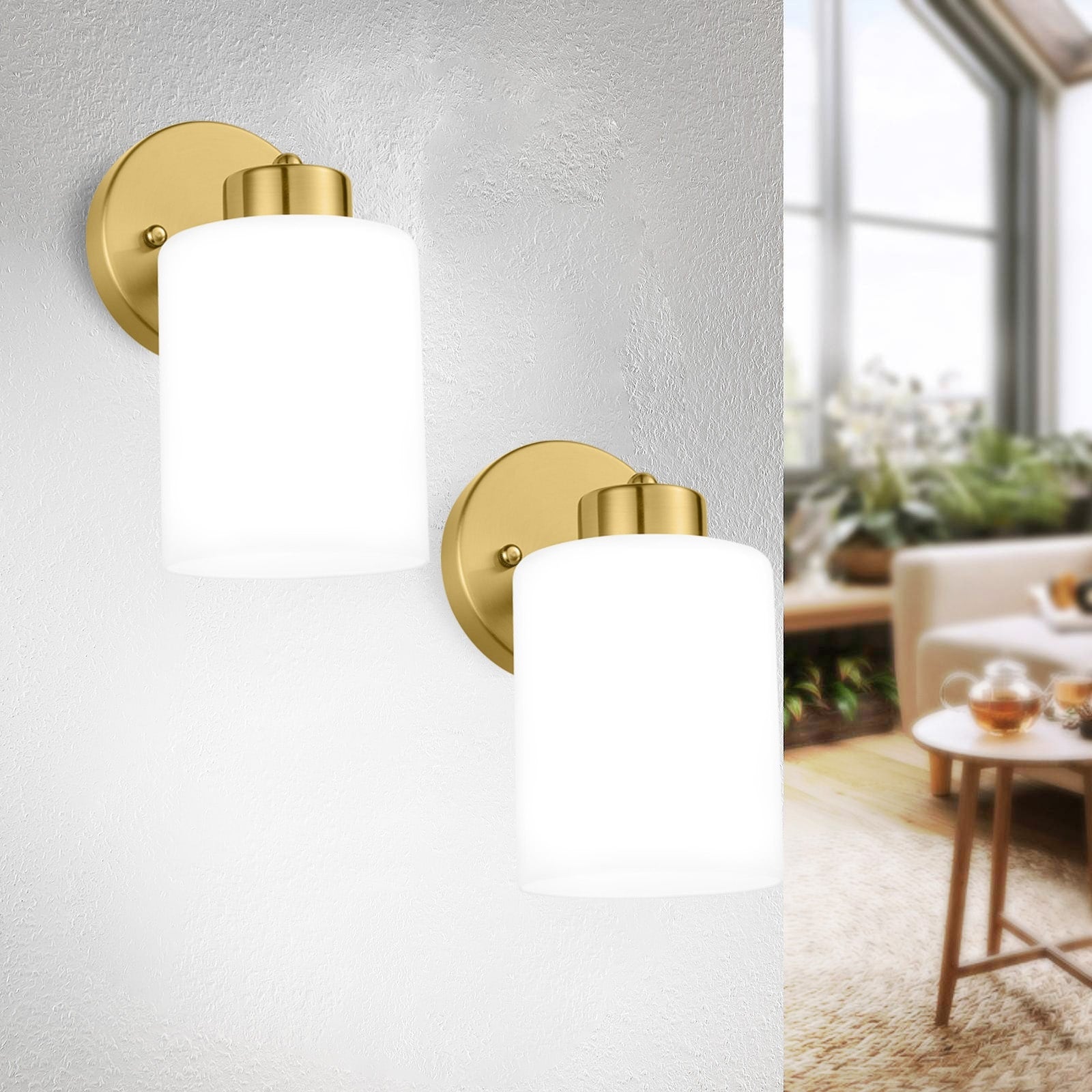Lot de 2 appliques murales dorées, luminaire de salle de bain avec abat-jour cylindrique, chrome/nickel brossé/bronze huilé