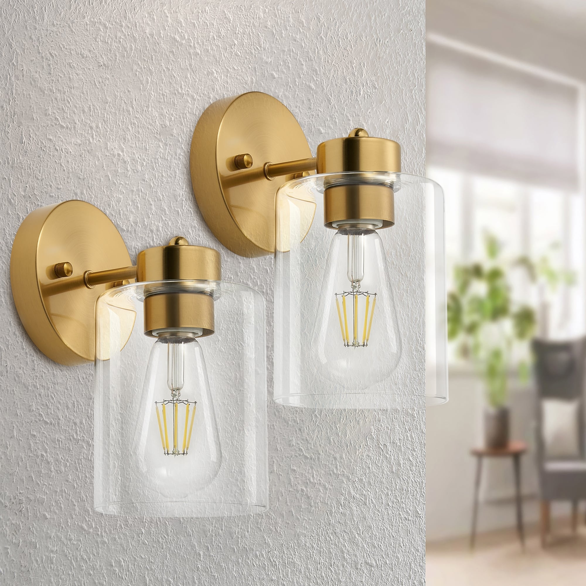 Lot de 2 appliques murales dorées, luminaire de salle de bain avec abat-jour cylindrique, chrome/nickel brossé/bronze huilé