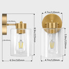 Lot de 2 appliques murales dorées, luminaire de salle de bain avec abat-jour cylindrique, chrome/nickel brossé/bronze huilé