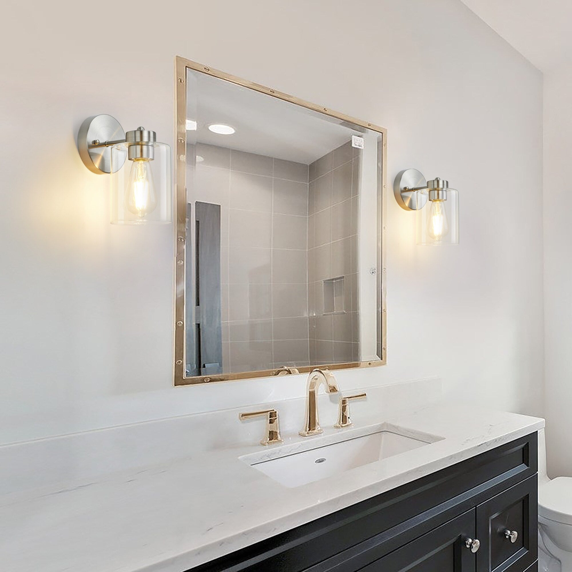 Lot de 2 appliques murales dorées, luminaire de salle de bain avec abat-jour cylindrique, chrome/nickel brossé/bronze huilé