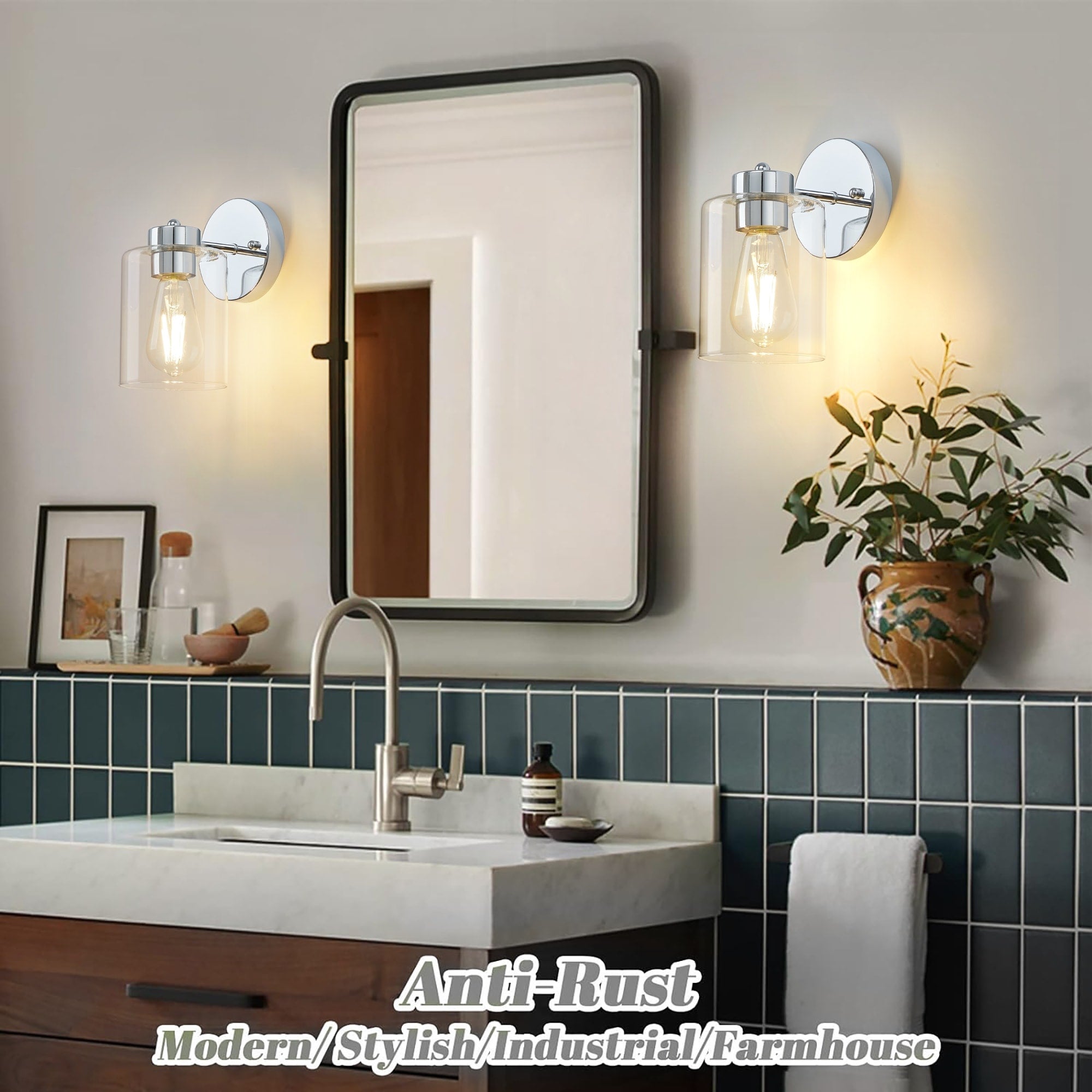 Lot de 2 appliques murales dorées, luminaire de salle de bain avec abat-jour cylindrique, chrome/nickel brossé/bronze huilé
