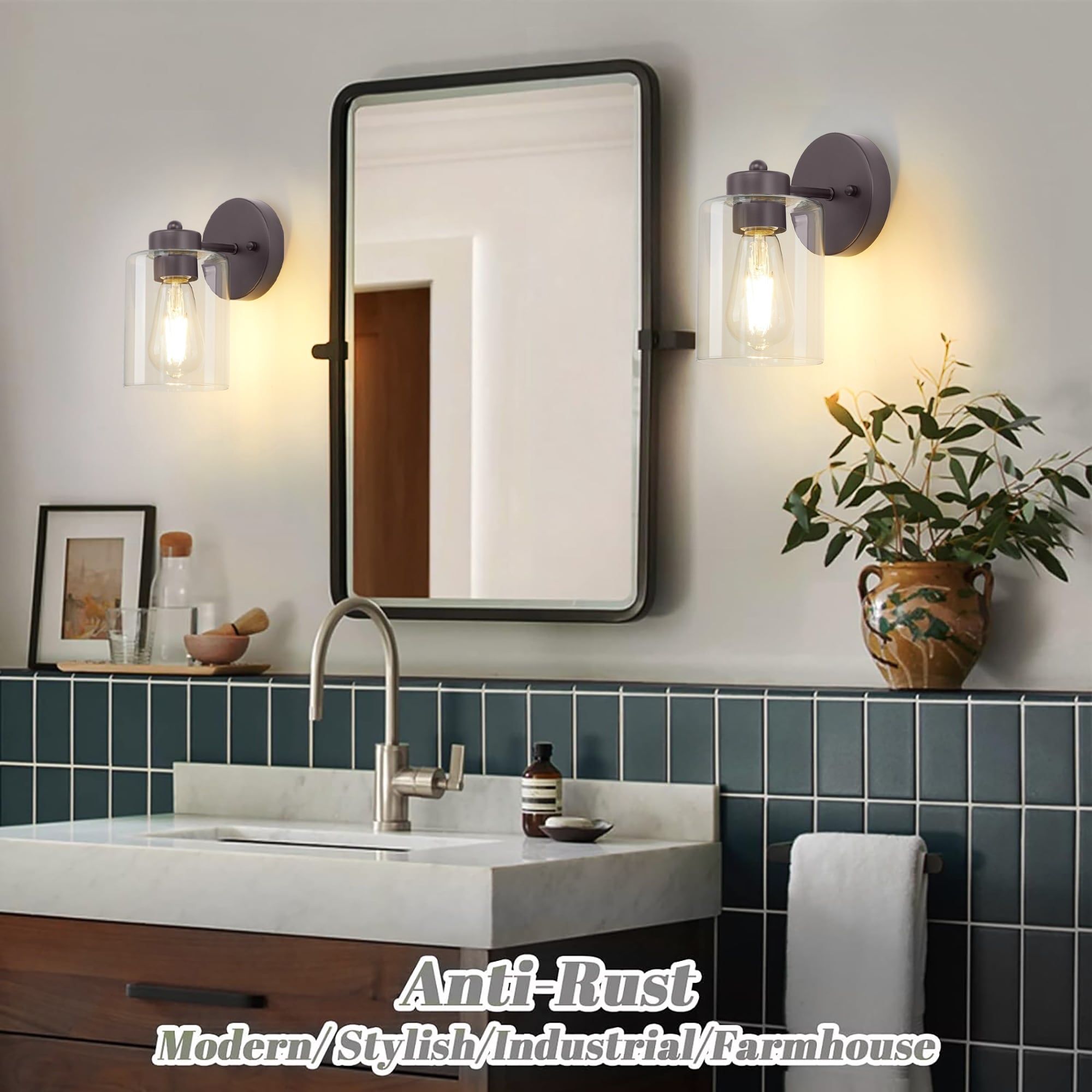 Lot de 2 appliques murales dorées, luminaire de salle de bain avec abat-jour cylindrique, chrome/nickel brossé/bronze huilé