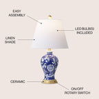 Lampe de table LED Grace 24 Floral, multicolore/laiton par JONATHAN Y