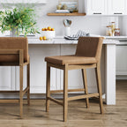 Tabouret de bar moderne Gracie, chaise rembourrée en boucle et pieds en bois brossé