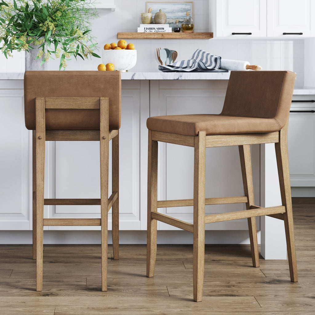 Tabouret de bar moderne Gracie, chaise rembourrée en boucle et pieds en bois brossé