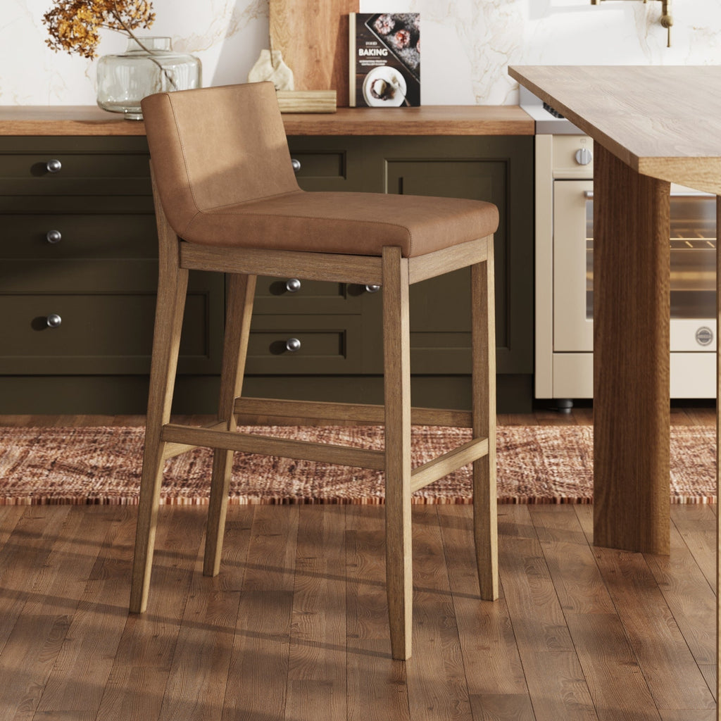 Tabouret de bar moderne Gracie, chaise rembourrée en boucle et pieds en bois brossé