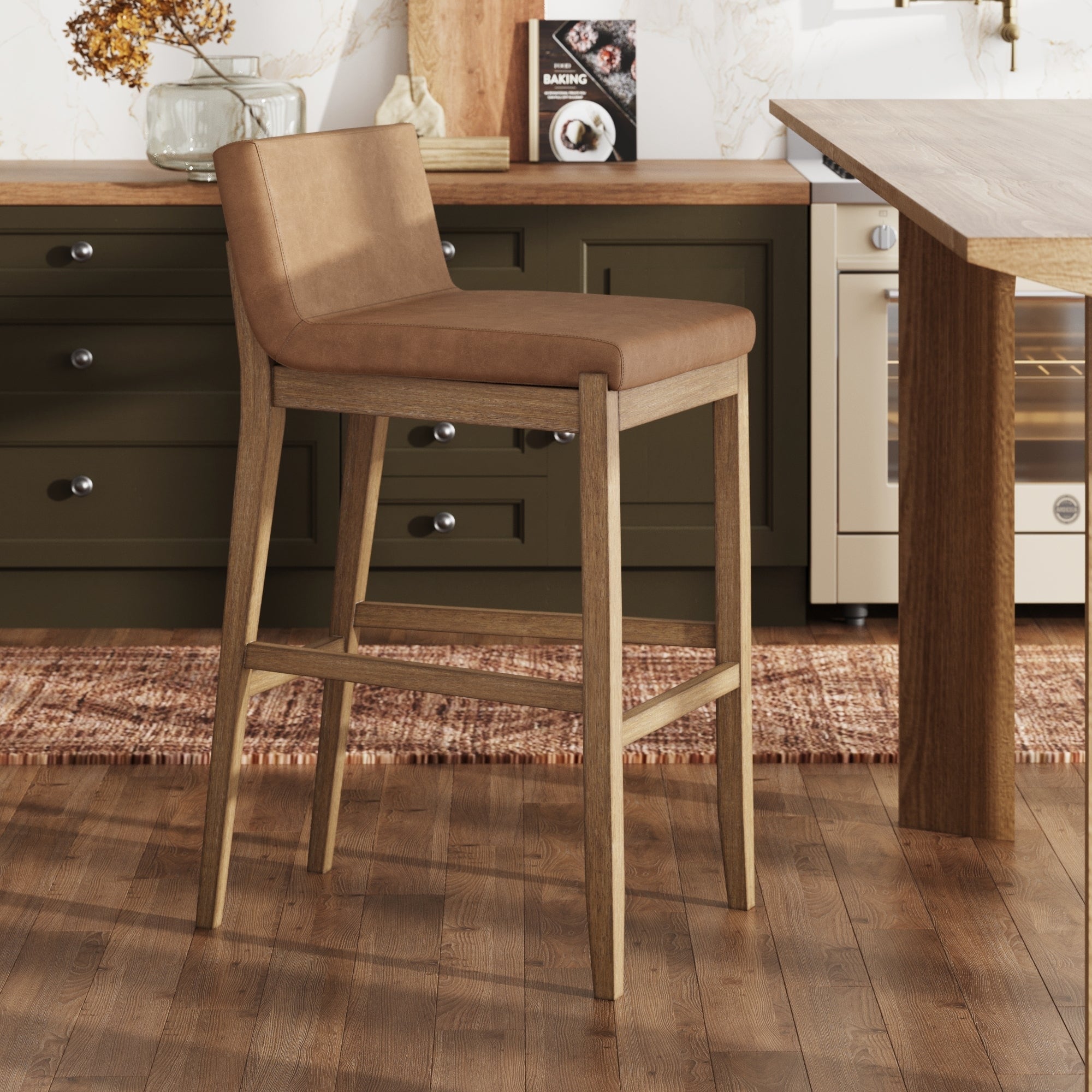 Tabouret de bar moderne Gracie, chaise rembourrée en boucle et pieds en bois brossé
