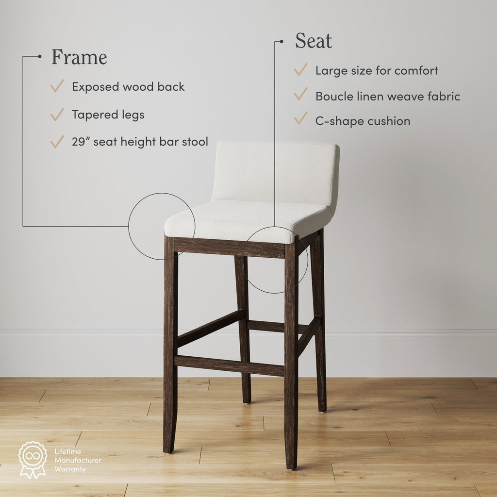 Tabouret de bar moderne Gracie, chaise rembourrée en boucle et pieds en bois brossé