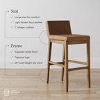 Tabouret de bar moderne Gracie, chaise rembourrée en boucle et pieds en bois brossé