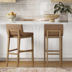 Tabouret de bar moderne Gracie, chaise rembourrée en boucle et pieds en bois brossé