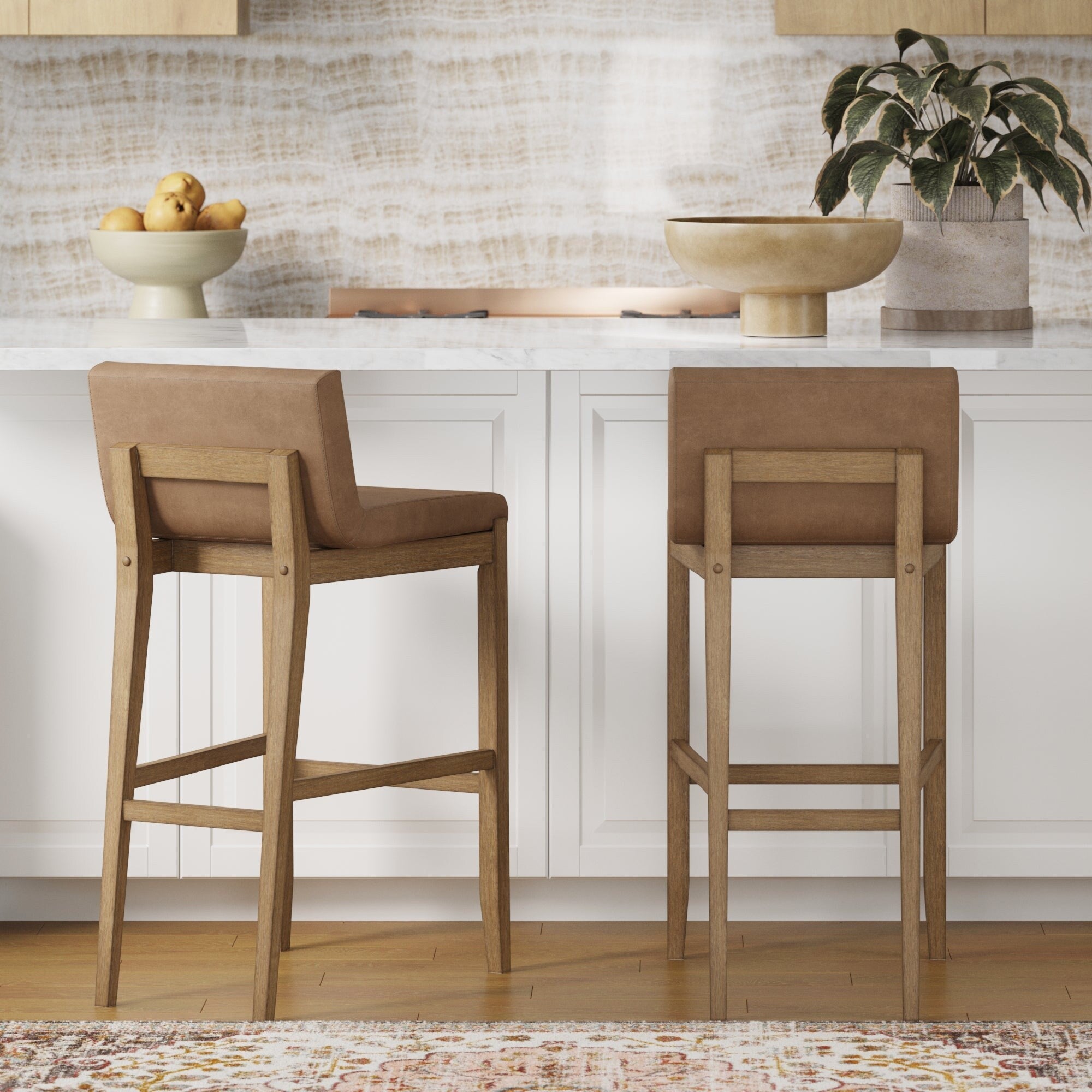 Tabouret de bar moderne Gracie, chaise rembourrée en boucle et pieds en bois brossé