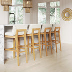 Tabouret de bar moderne Gracie, chaise rembourrée en boucle et pieds en bois brossé