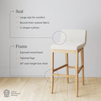 Tabouret de bar moderne Gracie, chaise rembourrée en boucle et pieds en bois brossé