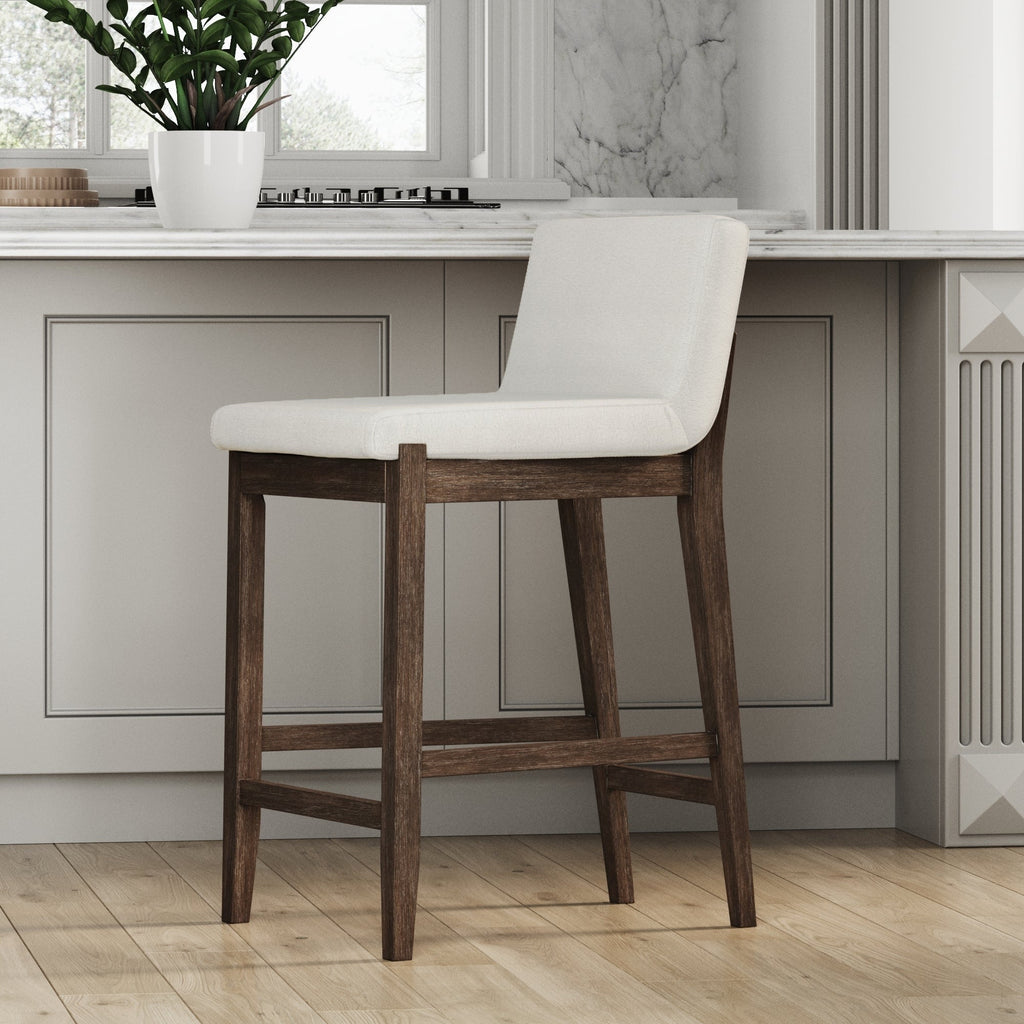 Tabouret de bar moderne Gracie, chaise rembourrée en boucle et pieds en bois brossé