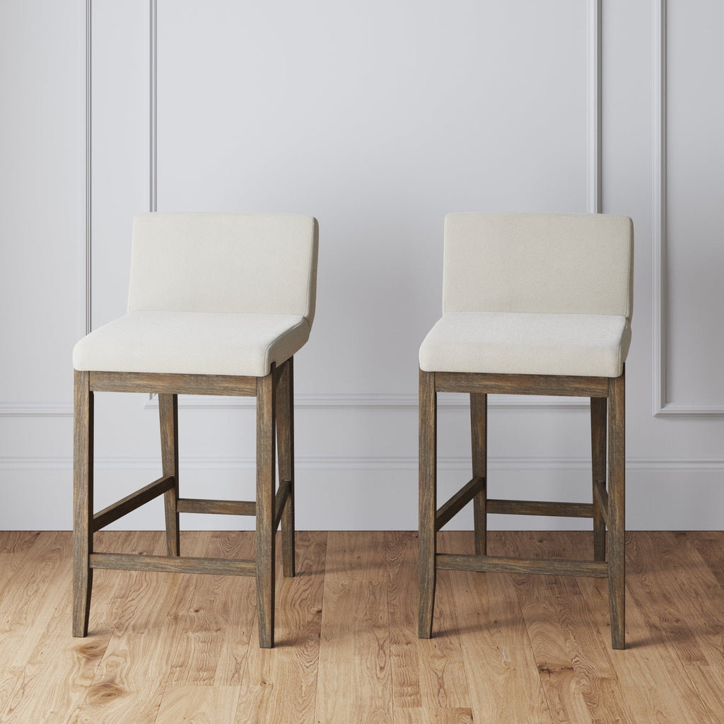 Tabouret de bar moderne Gracie, chaise rembourrée en boucle et pieds en bois brossé