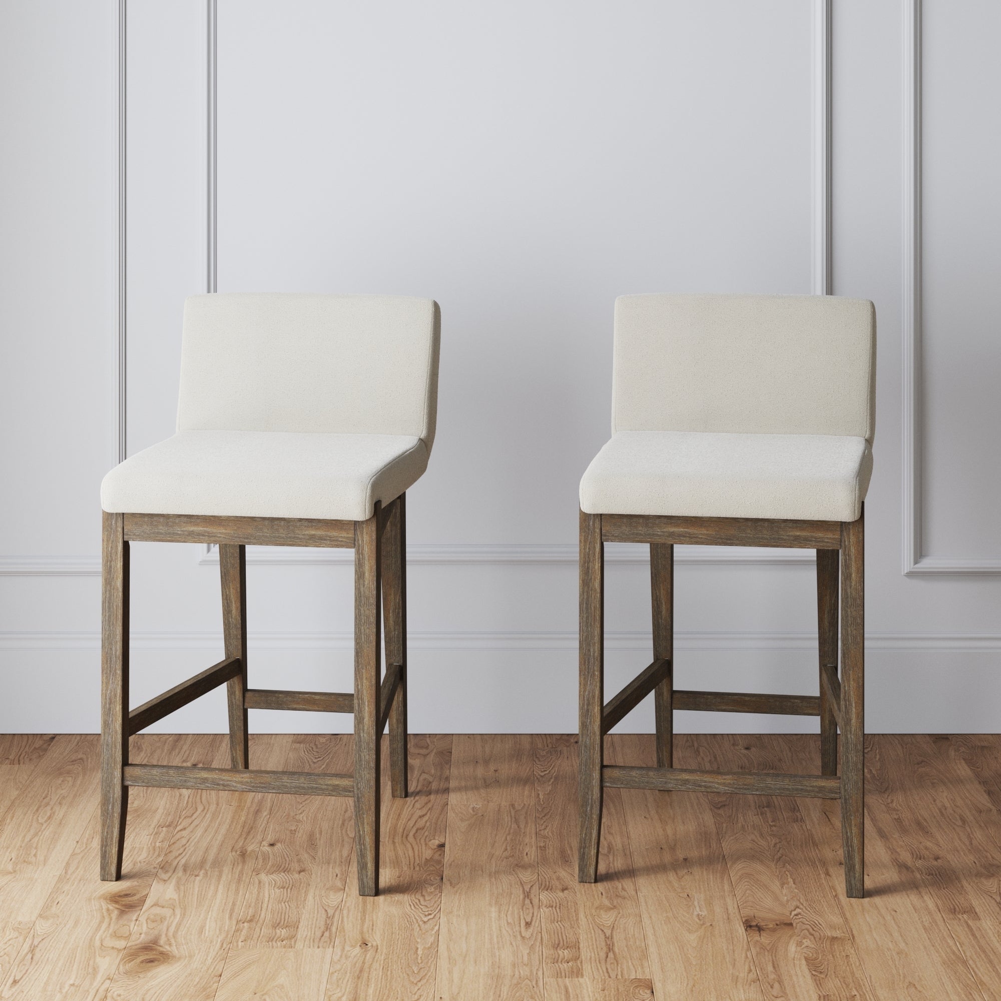Tabouret de bar moderne Gracie, chaise rembourrée en boucle et pieds en bois brossé