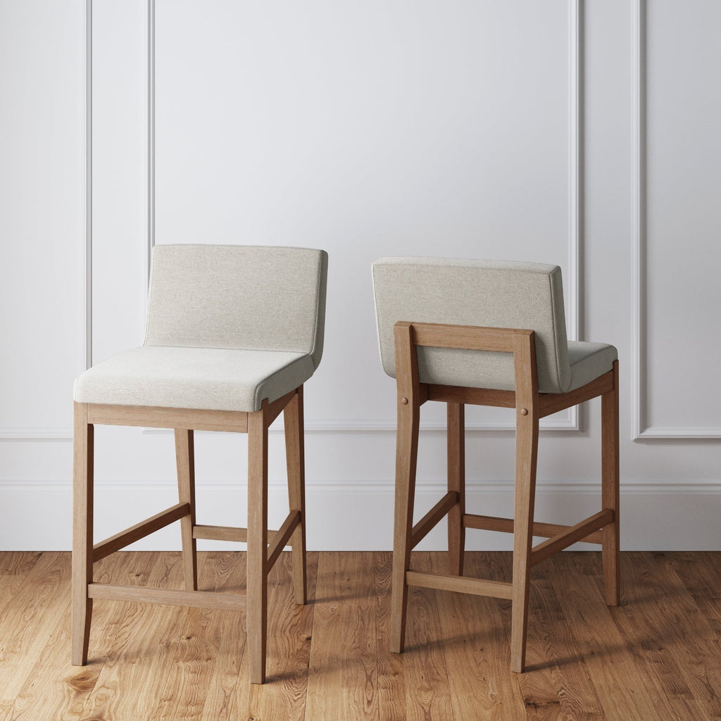 Tabouret de bar moderne Gracie, chaise rembourrée en boucle et pieds en bois brossé