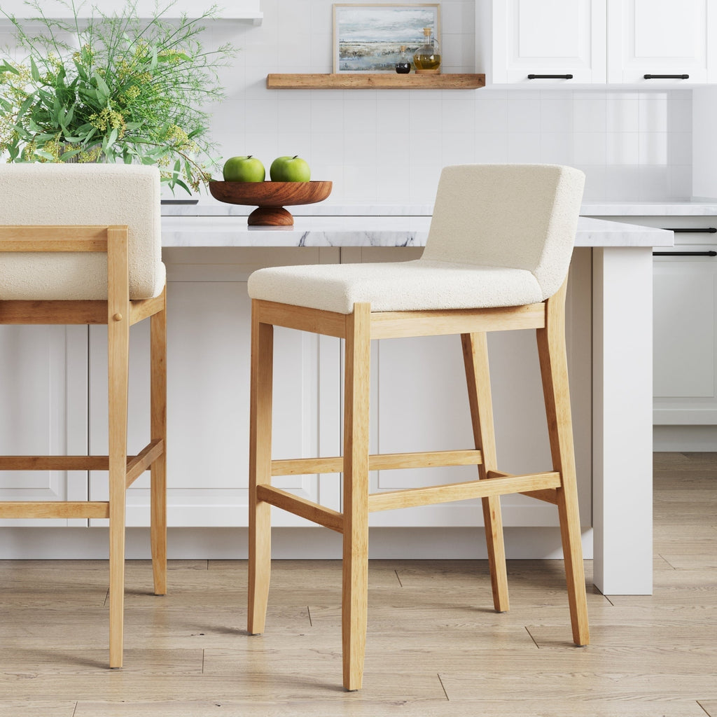 Tabouret de bar moderne Gracie, chaise rembourrée en boucle et pieds en bois brossé